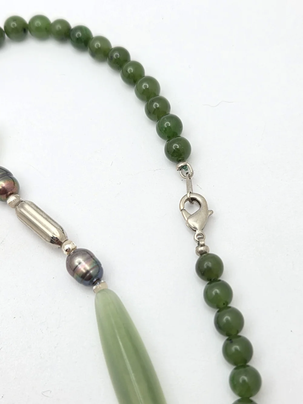 Green Jade & Peacock Cultured Freshwater Pearl Station Necklace 28